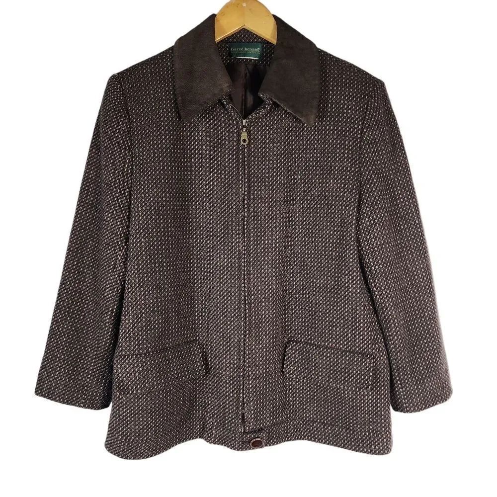 Vintage Bernard Holtzman Brown Houndstooth 100% Wool Jacket